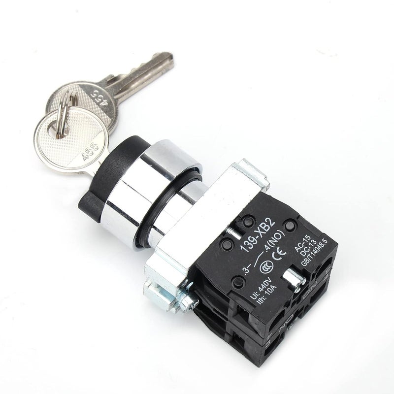 STARELO 22mm Key Switch 3 Position Maintained 2NO Latching Rotary Key Switch 10A 440V XB2-20Y/31.(3 Position Maintained) - Image 3